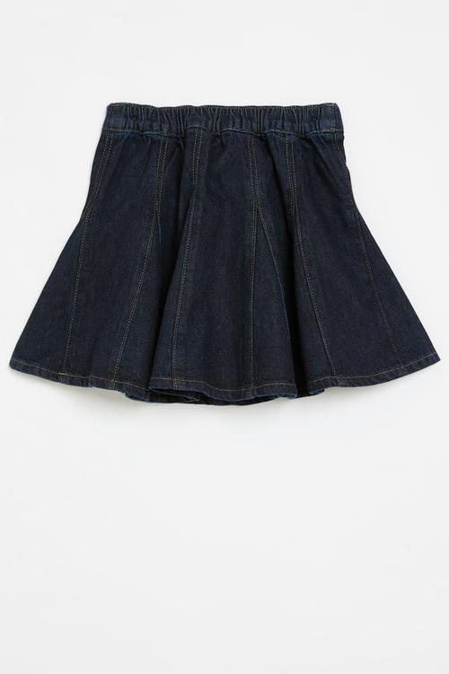 Godet-pleated denim skirt - dark denim blue
