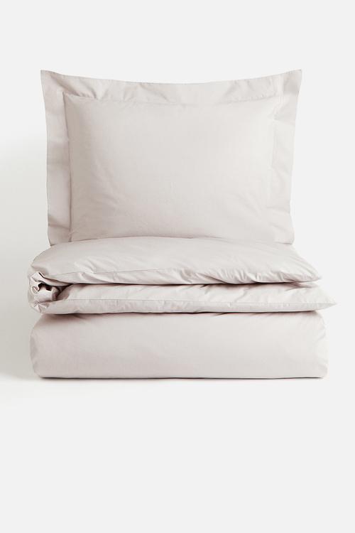 Single cotton percale duvet cover set - light mole