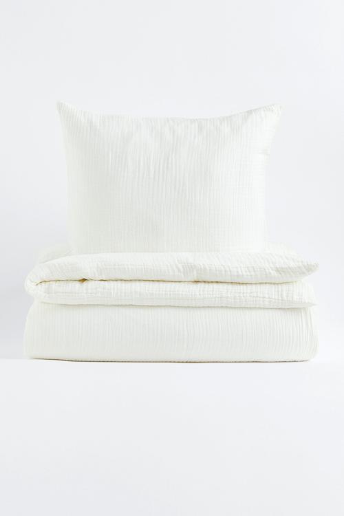 Muslin single duvet cover set - white