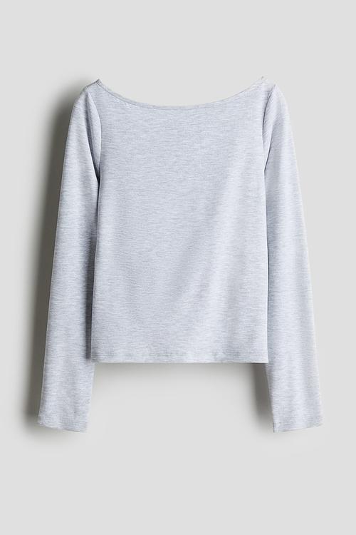Cut-out jersey top - light grey marl