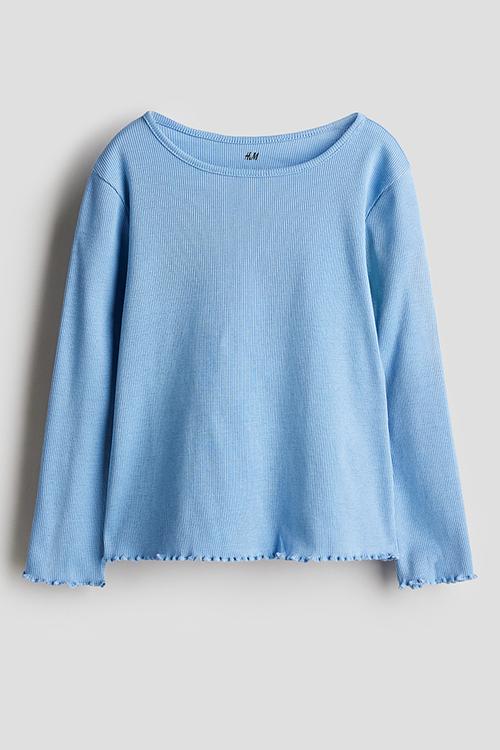 Long-sleeved jersey top - light blue