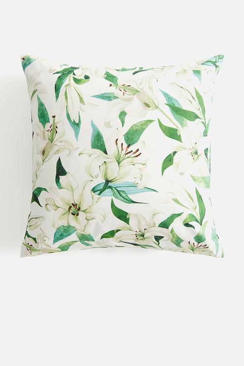 Patterned cotton cushion cover - white floral