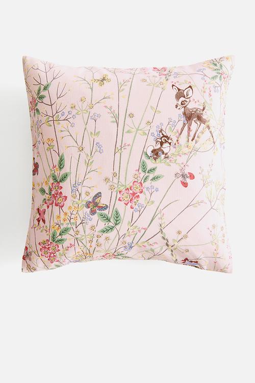 Patterned cotton cushion cover - pink bambi