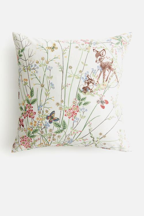 Patterned cotton cushion cover - white bambi 