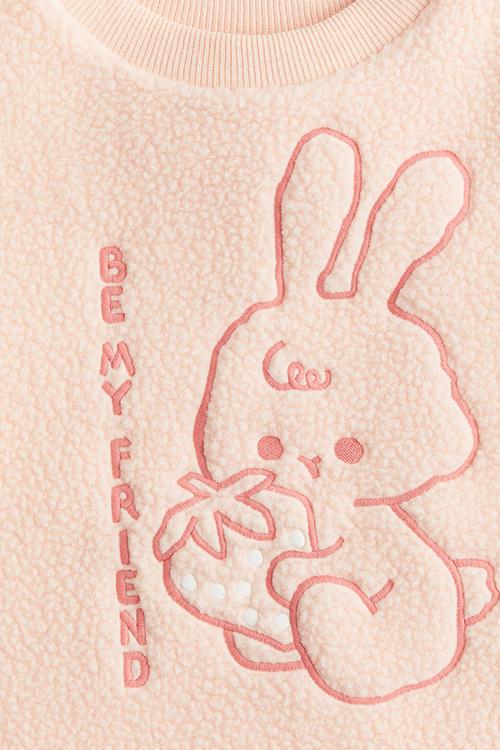 Embroidered teddy sweatshirt - peach bunny