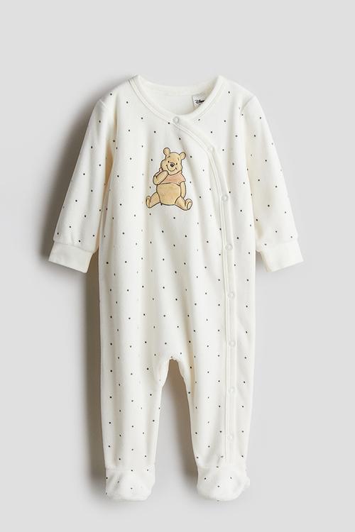 Velour sleepsuit - white winnie the pooh