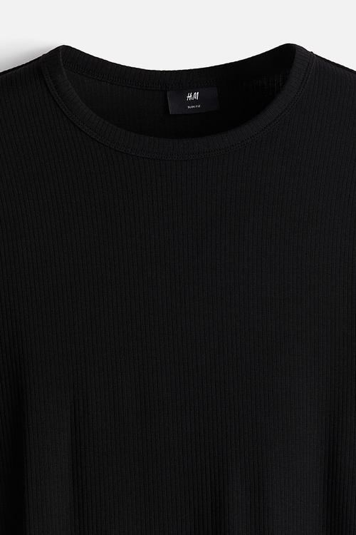 Slim fit ribbed t-shirt - black