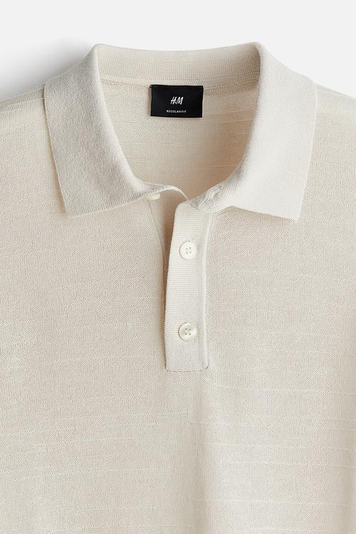 Regular fit fine-knit polo shirt - light beige