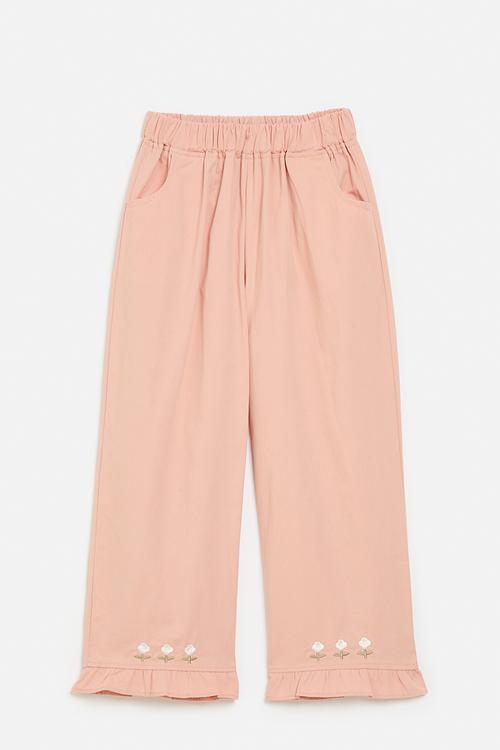Frilled hem cord pants-pink