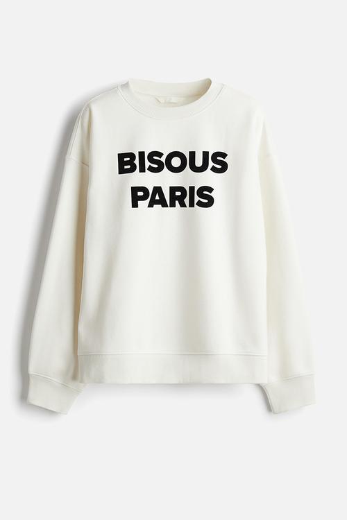Text-motif sweatshirt - white bisous paris