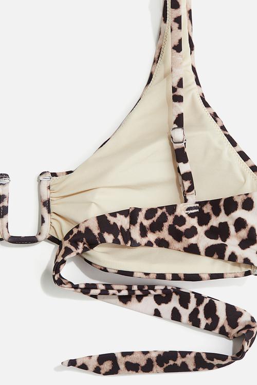 Padded bikini top - light beige & leopard print 