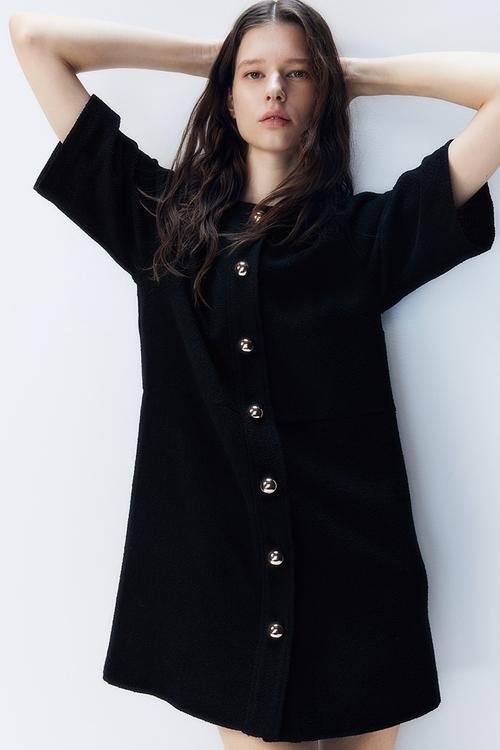 Button-front dress - black