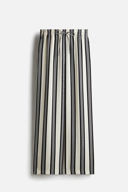 Wide drawstring trousers - cream & black striped