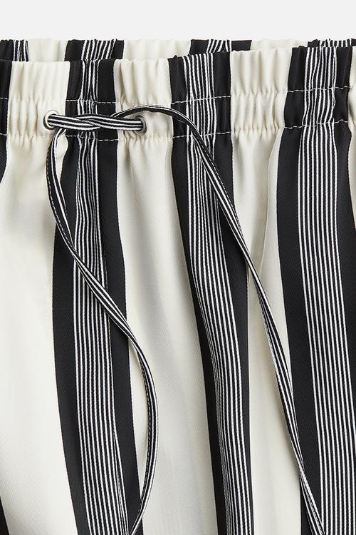 Wide drawstring trousers - cream & black striped