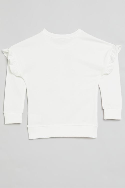 Printed frilled sweat top - white
