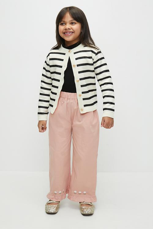 Frilled hem cord pants-pink