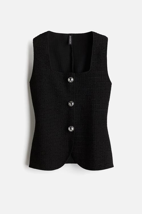 Textured jersey waistcoat - black
