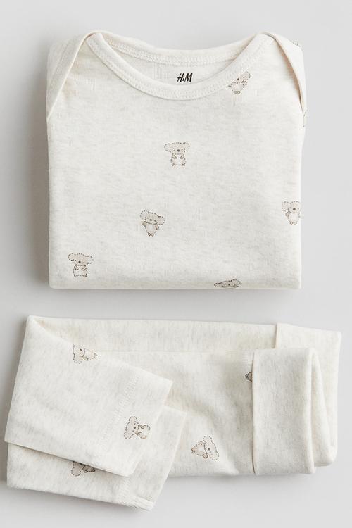 2-piece cotton jersey set - beige,multi