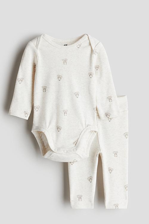 2-piece cotton jersey set - beige,multi