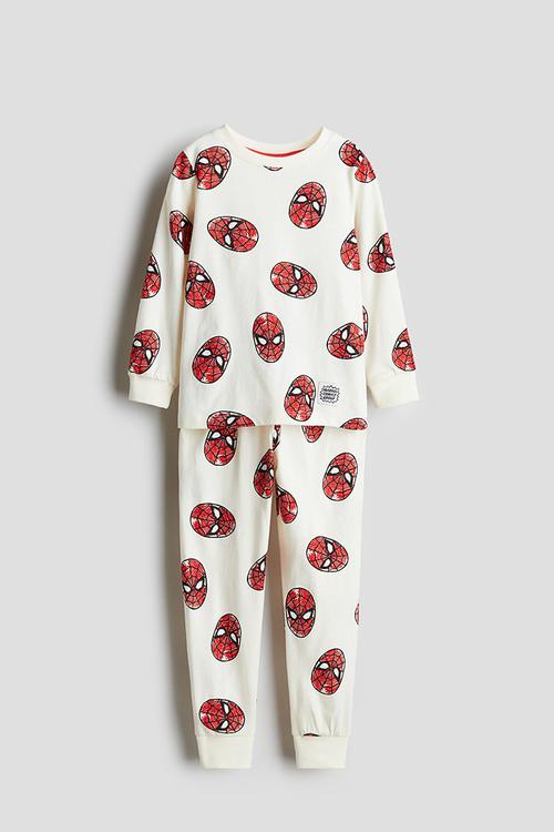 Printed cotton jersey pyjamas - white/spider-man 