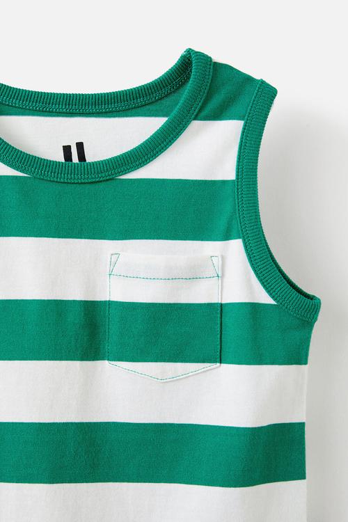 The Essential Tank - Egyptian Green/Vanilla Stripe