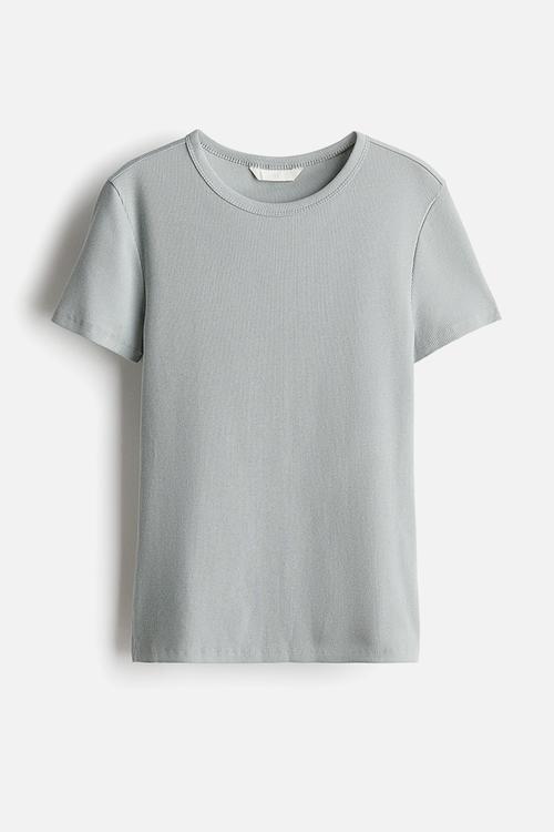 Ribbed t-shirt - light blue-grey