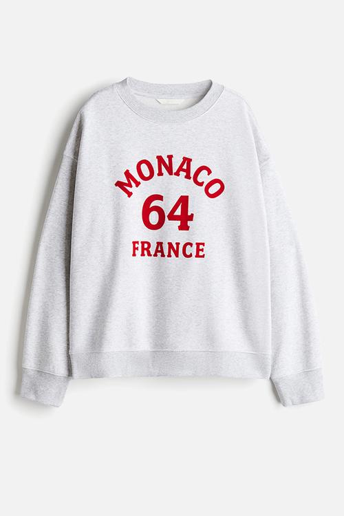 Text-motif sweatshirt - light grey marl monaco
