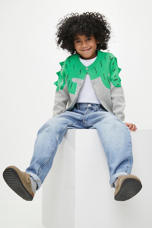 Button down cardigan - green & grey