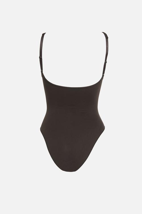 Zipped sculpting brief bodysuit - brown