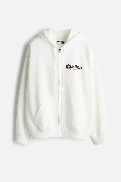 Oversized printed zip-through hoodie - cream dua lipa