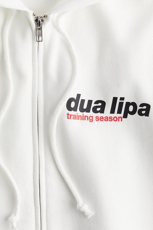 Oversized printed zip-through hoodie - cream dua lipa