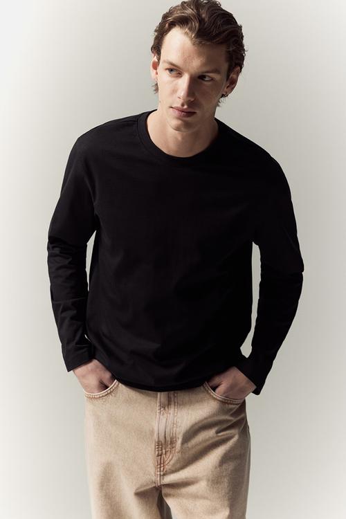 Regular fit jersey top - black