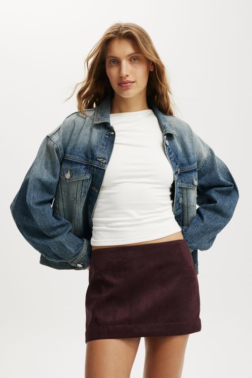 Suede mini skirt-burgundy