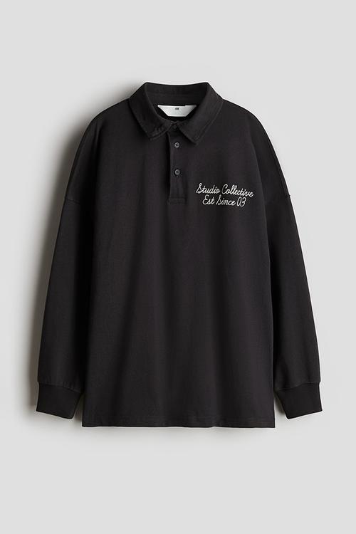 Cotton jersey rugby shirt - black studio collective