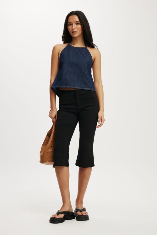 Lyocell halter tie top-rinse blue