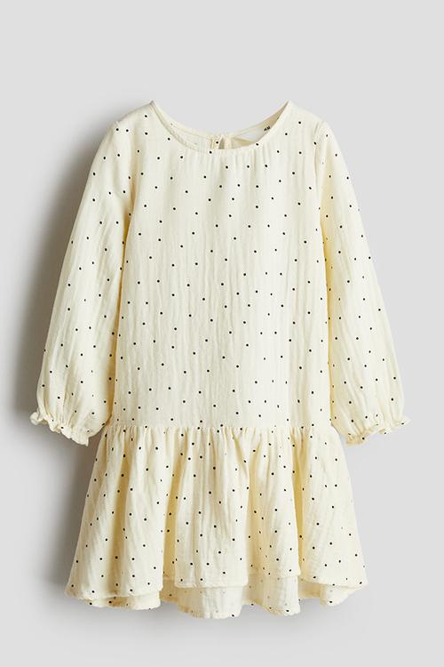 Cotton muslin dress - light yellow spotted
