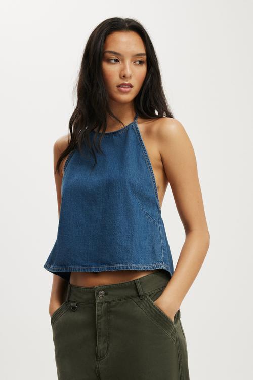 Lyocell halter tie top - ryder blue
