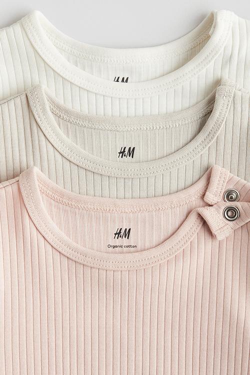 3-Pack ribbed cotton bodysuits - light pink light beige