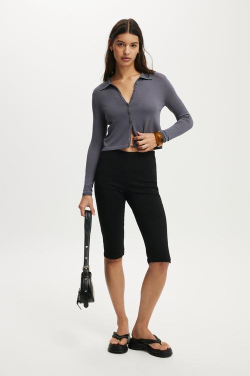 Fine knit polo long sleeve - slate grey