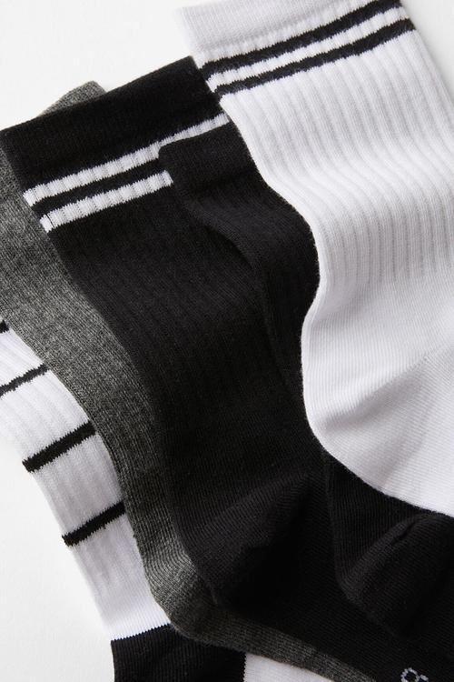 5Pk Crew Sock - Black & White Stripe Mix