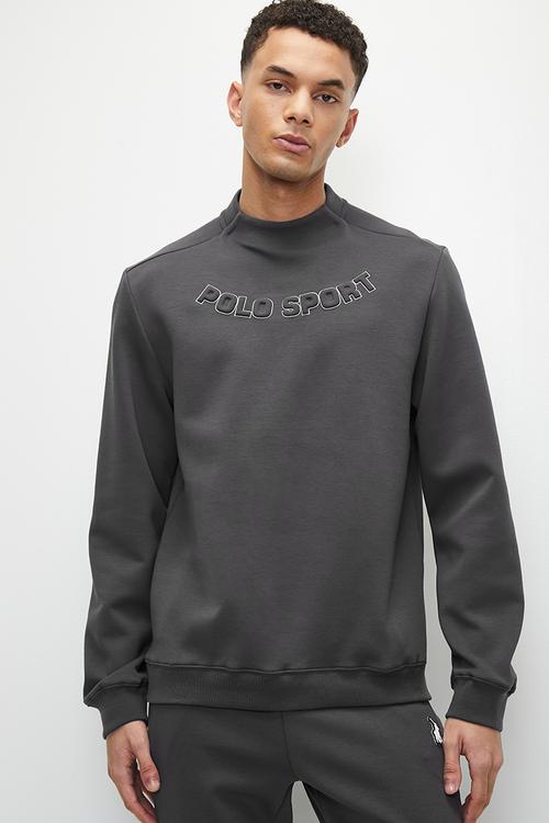 Men Sport Ls High Collar Sweat Top - Charcoal