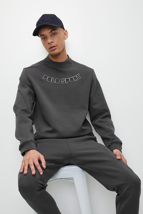 Men Sport Ls High Collar Sweat Top - Charcoal
