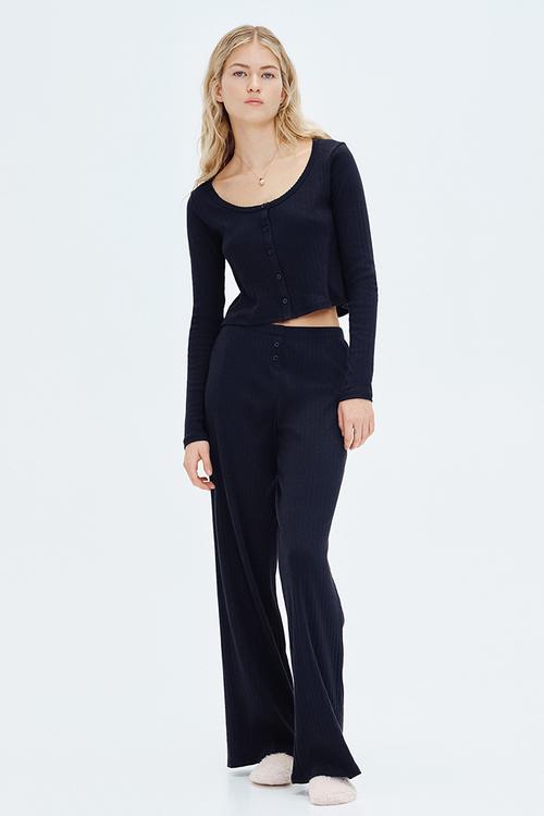 Pointelle cotton pyjamas - black