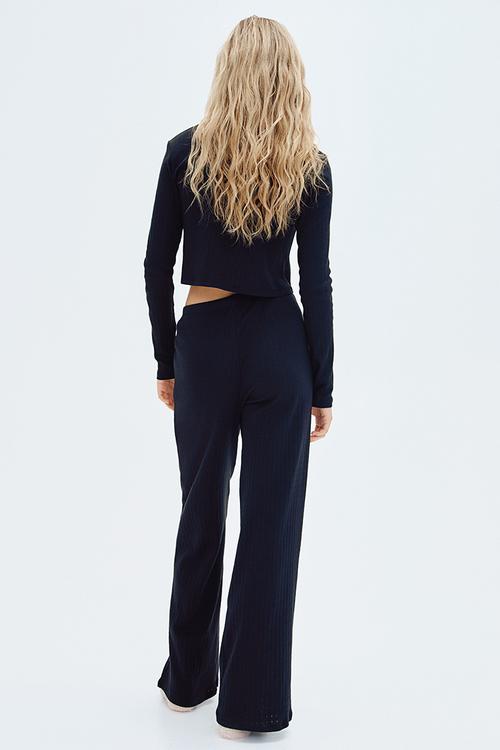 Pointelle cotton pyjamas - black