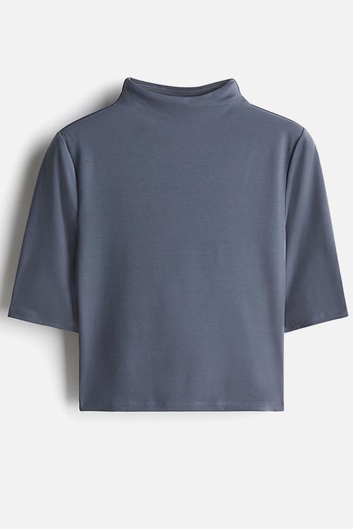 Turtleneck microfibre top - blue & grey