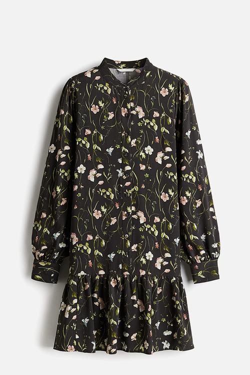 Patterned viscose dress - black & floral