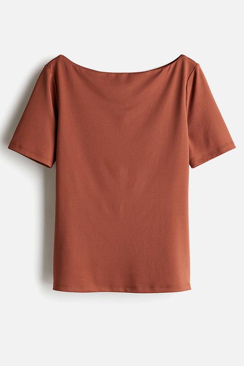Boat-neck microfibre top - brown