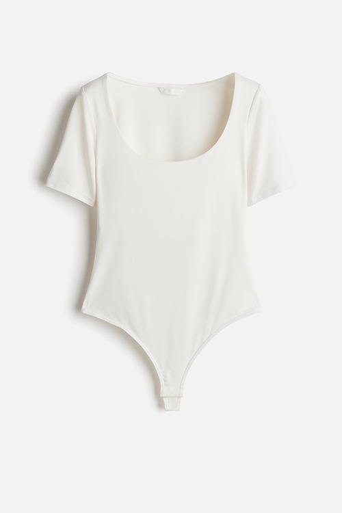 Square-neck thong body - white