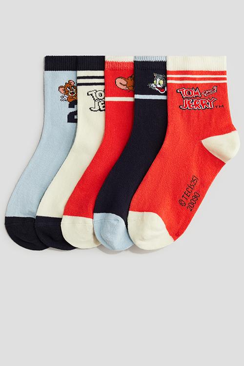 5 pack patterned socks - bright red tom and jerry