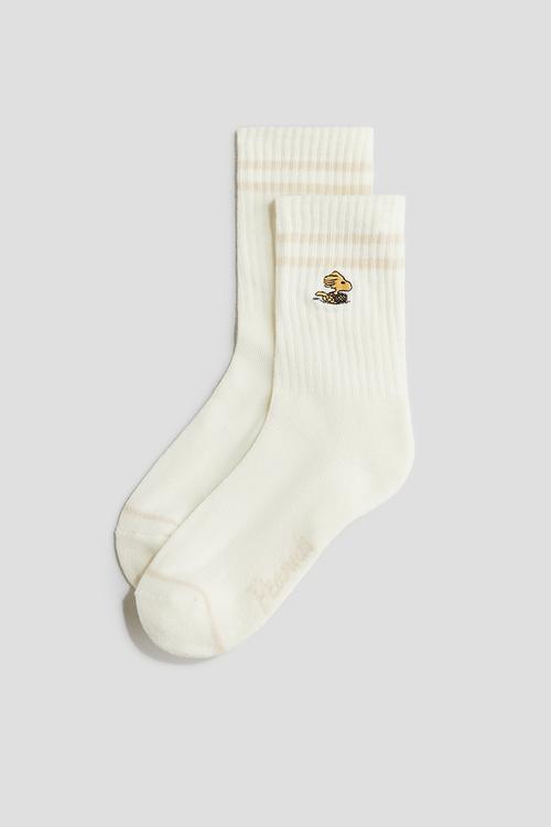 5 pack intarsia motif socks - cream snoopy